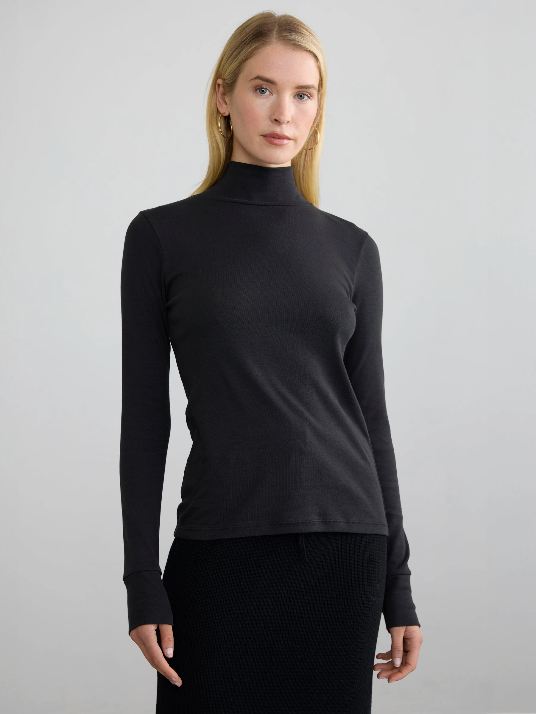 RIBBED COTTON L/S TURTLENECK Soft Pullover High Visibility Trim