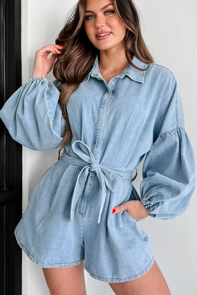 FadeResistantTreatment Modern Direction Denim Balloon Sleeve Romper (Denim)