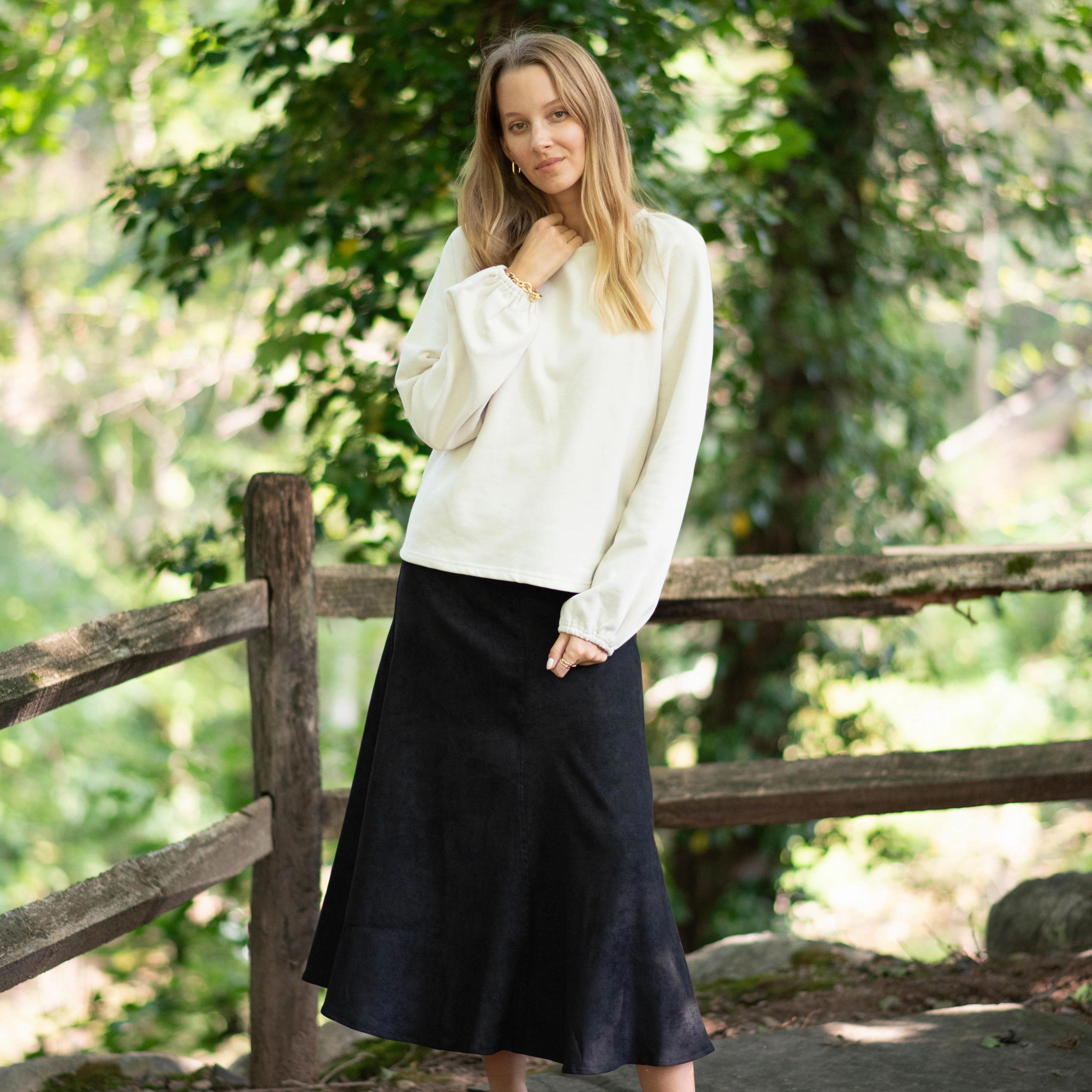 Eco Friendly Dye Breezy Look Suede Maxi Skirt | Black