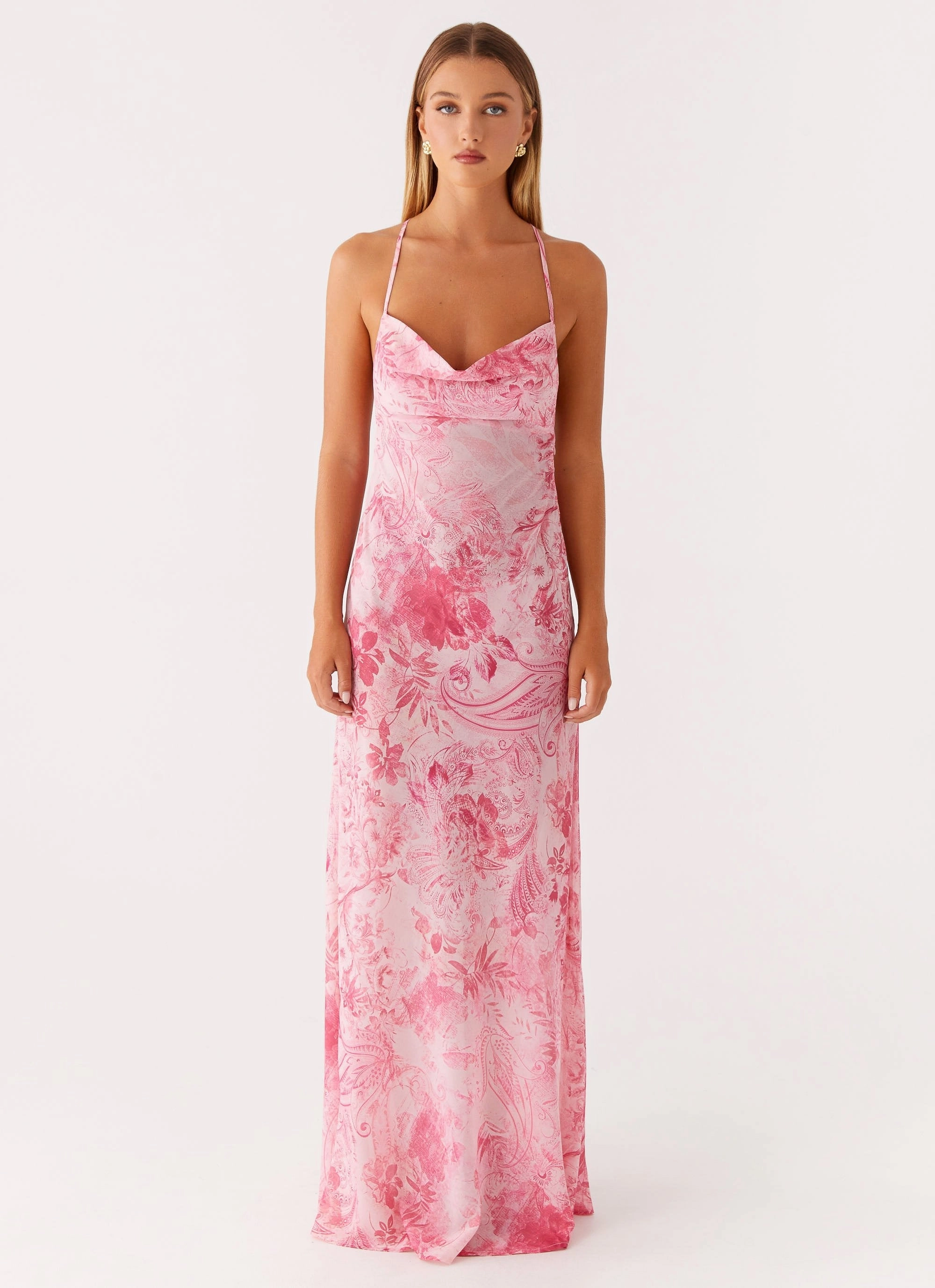 Tara Maxi Dress - Pink Print Polite Vibe Work Appropriate