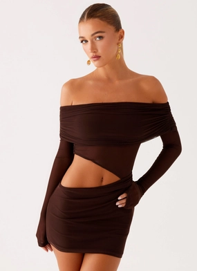 Saturated Hue Comfortable and Chic Emery Mini Dress - Chocolate