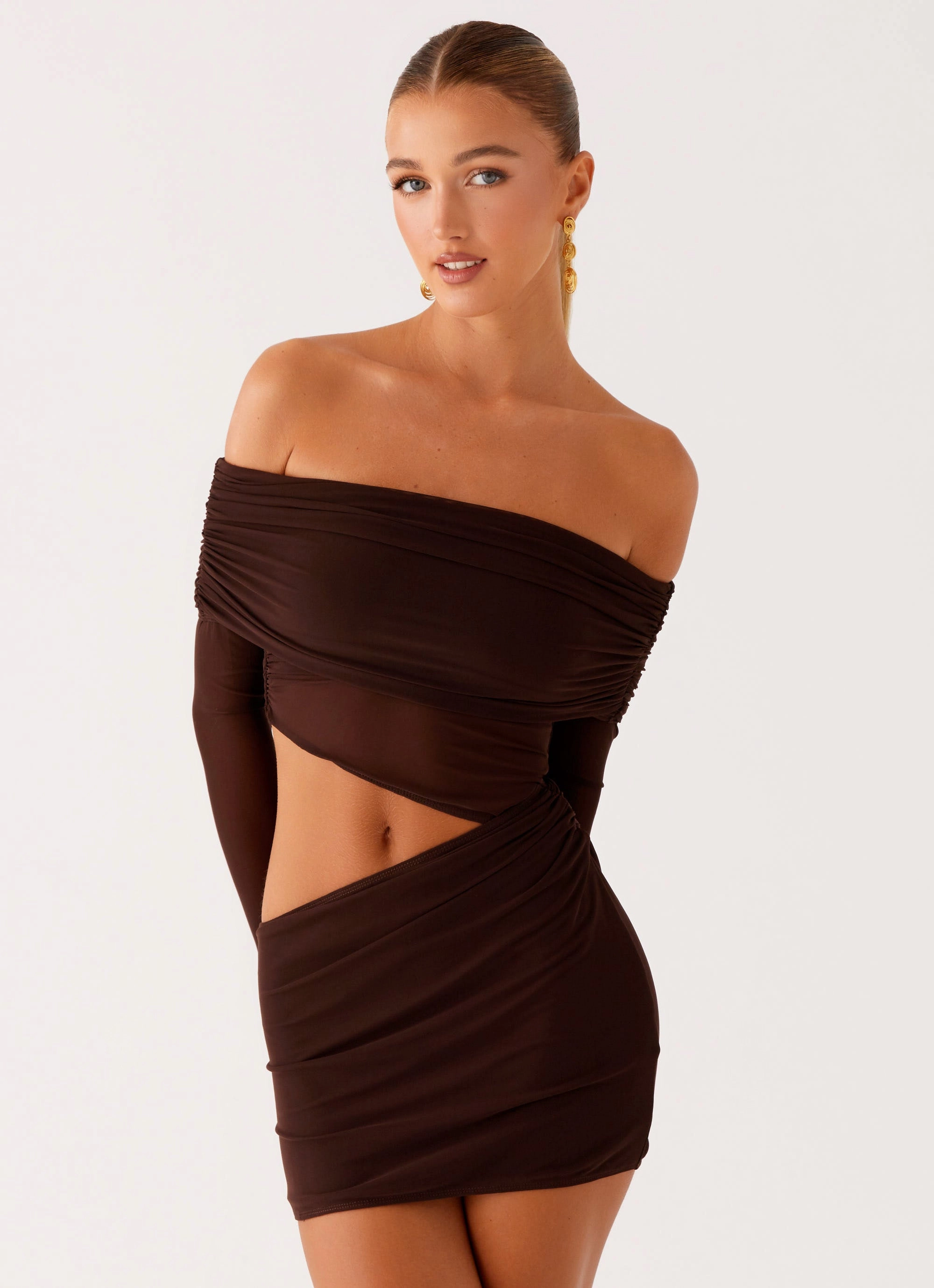 Emery Mini Dress - Chocolate Straight-Cut