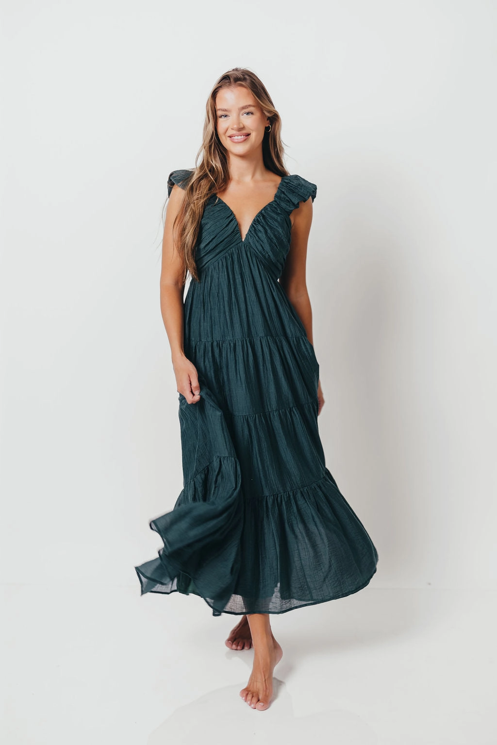 Katy Pleated Bodice Maxi Dress in Deep Teal - Bump Friendly All Moments Light Attitude