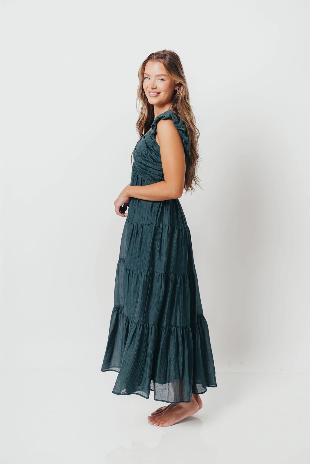 Katy Pleated Bodice Maxi Dress in Deep Teal - Bump Friendly bold appearance