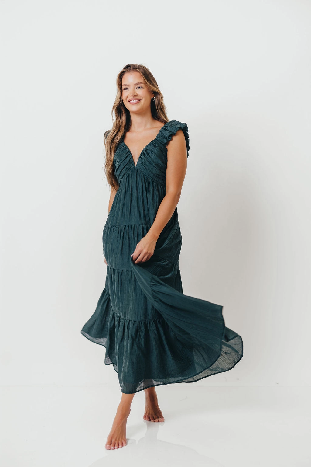 Cool Finish Katy Pleated Bodice Maxi Dress in Deep Teal - Bump Friendly
