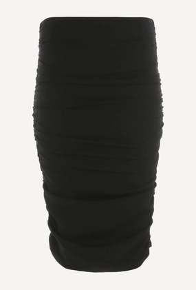 Black Crepe Shirred Pencil Skirt Graceful Look High Street Fashion