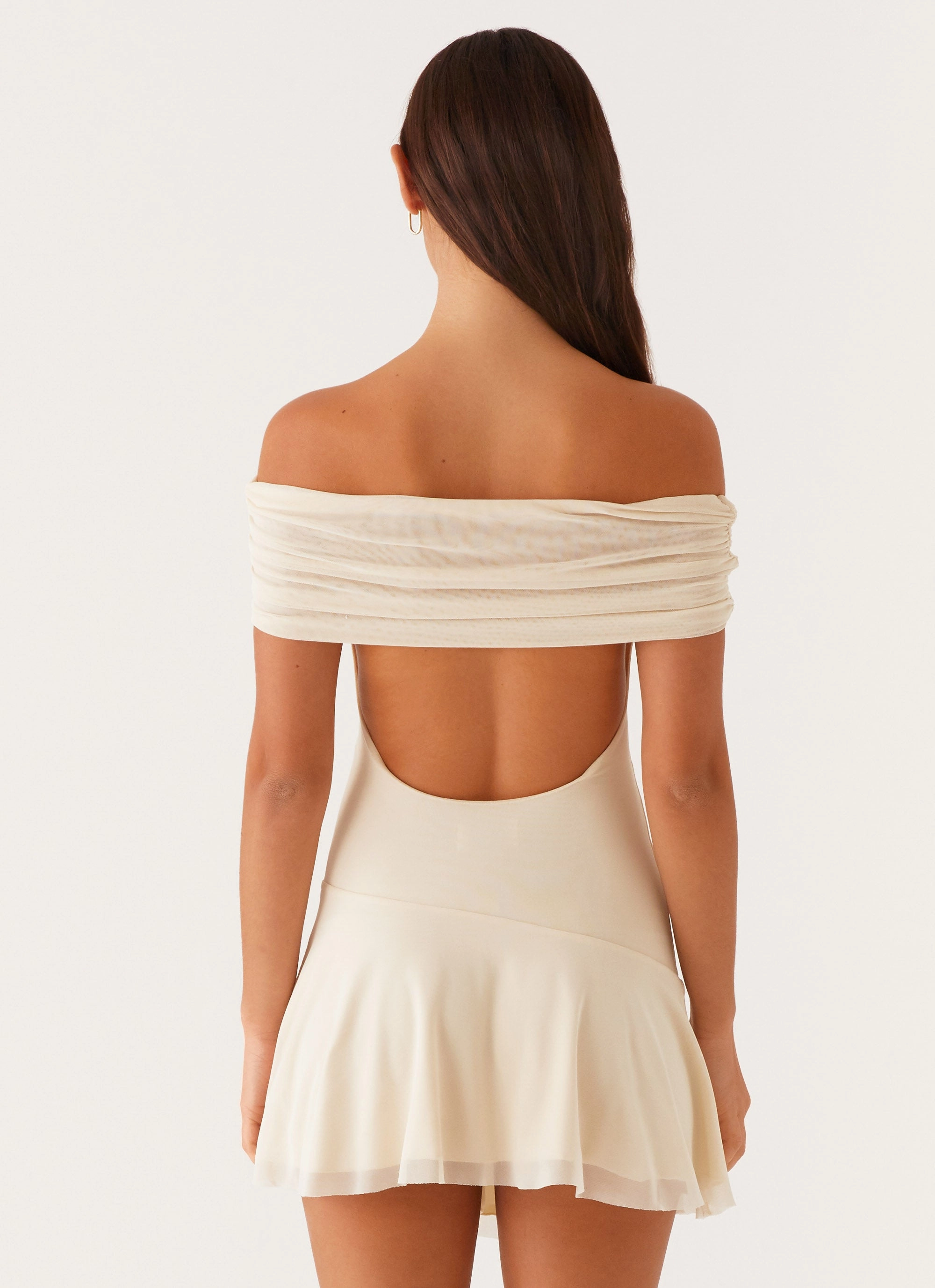 Finola Off Shoulder Mini Dress - Pastel Yellow Knit Cool
