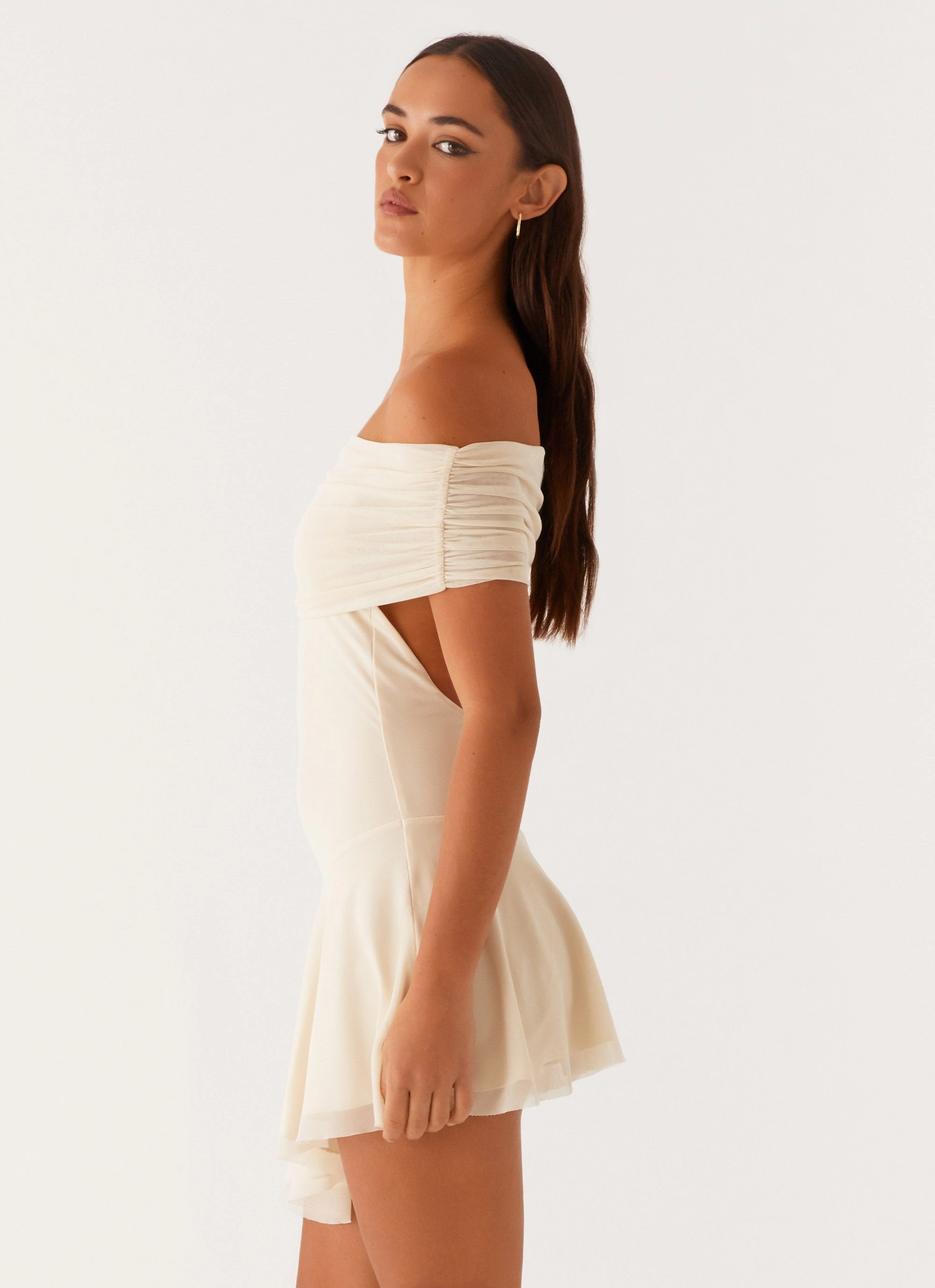 Finola Off Shoulder Mini Dress - Pastel Yellow City Friendly