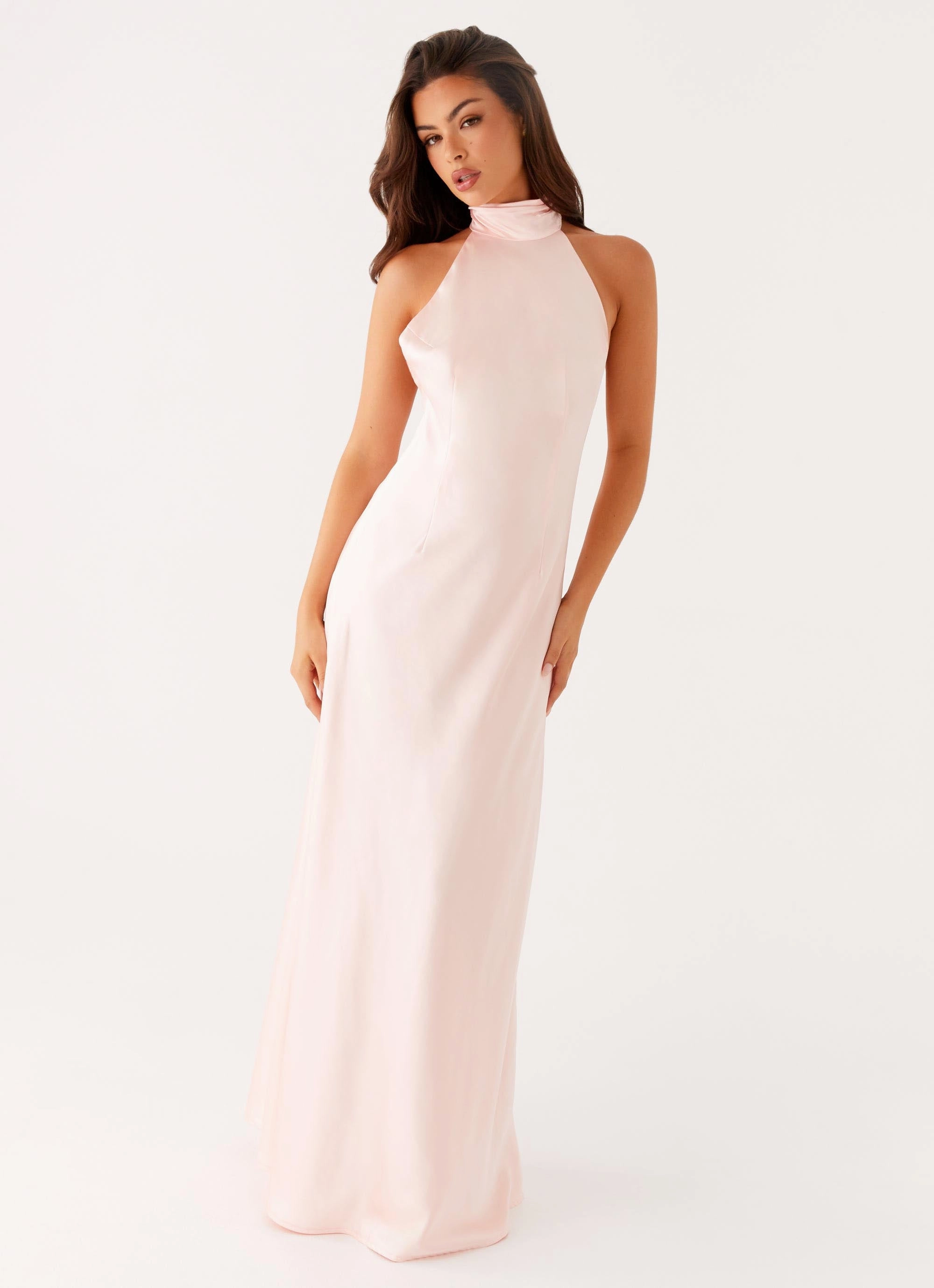 Piped-Edge Vibrant evening gown Siani Backless Maxi Dress - Pink