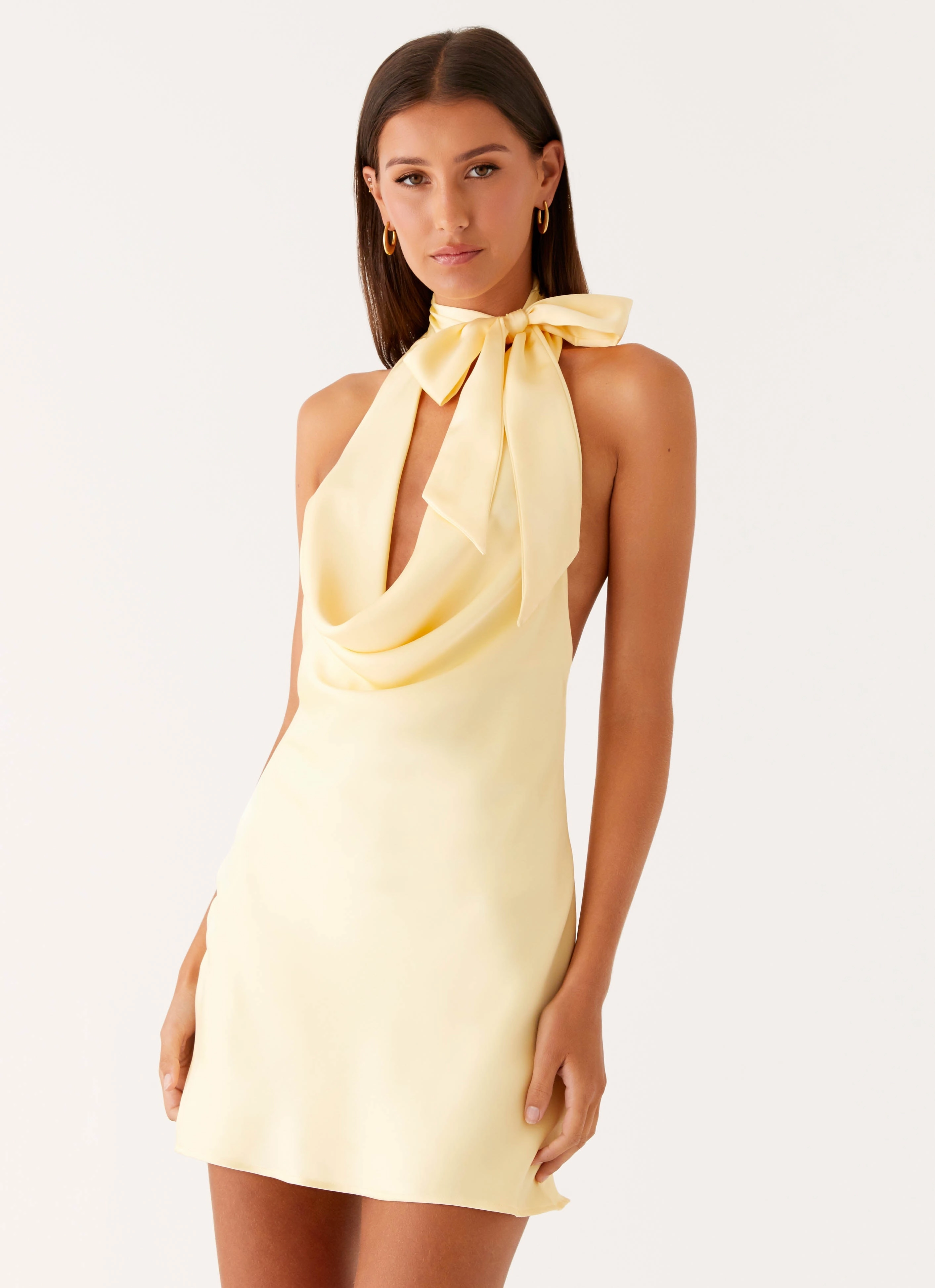 Cory Cowl Scarf Mini Dress - Sunny Yellow City Flow Sweetheart-Neck