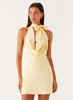 Premium Material Fashionable Comfort Wear Cory Cowl Scarf Mini Dress - Sunny Yellow