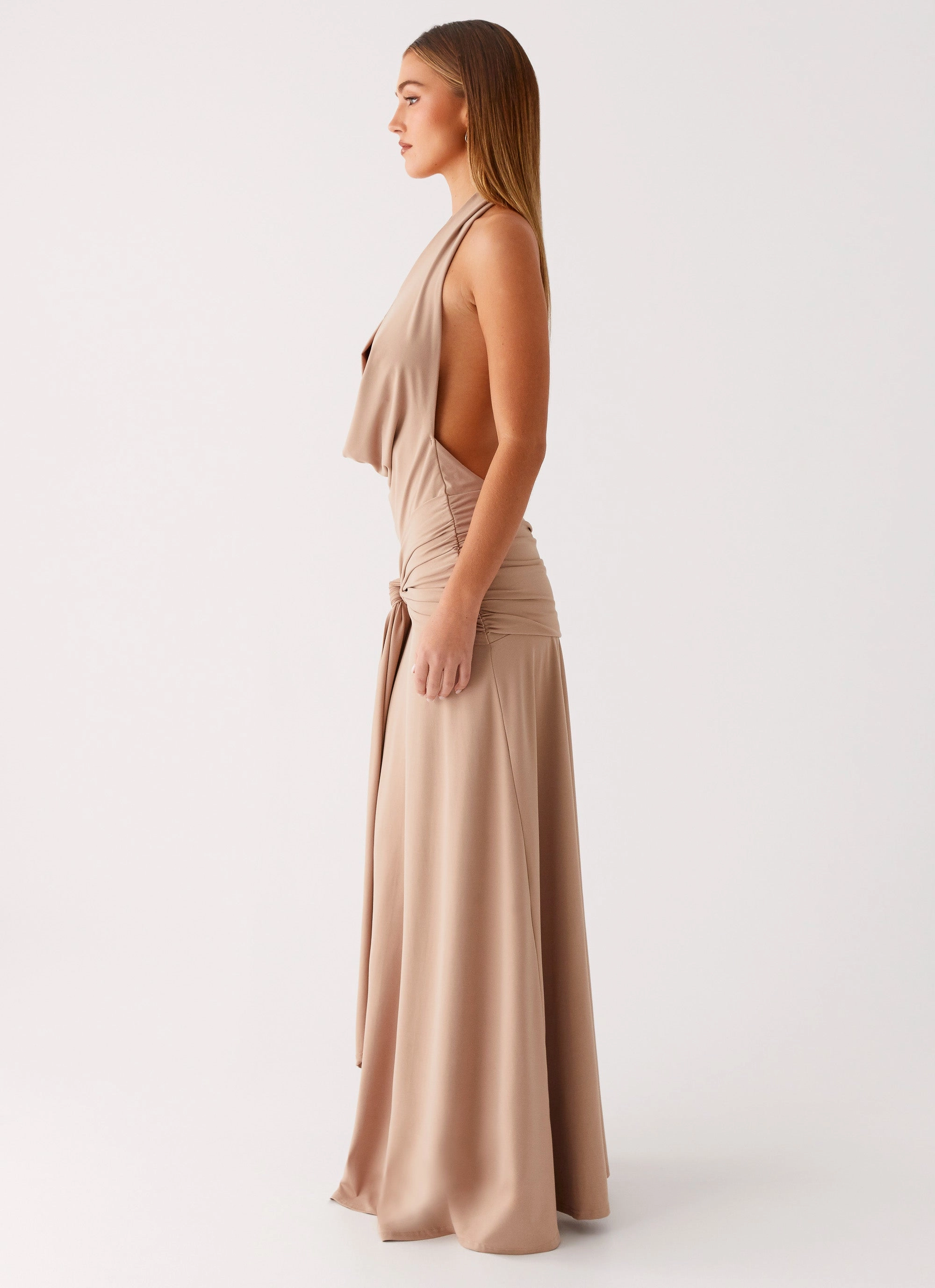 Petite Chic Rowan Ray Cowl Maxi Dress - Light Taupe