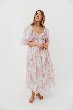 Harlow Midi Dress in Light Pink Floral - Bump Friendly & Inclusive Sizing (S-3XL) Sophisticated Cut