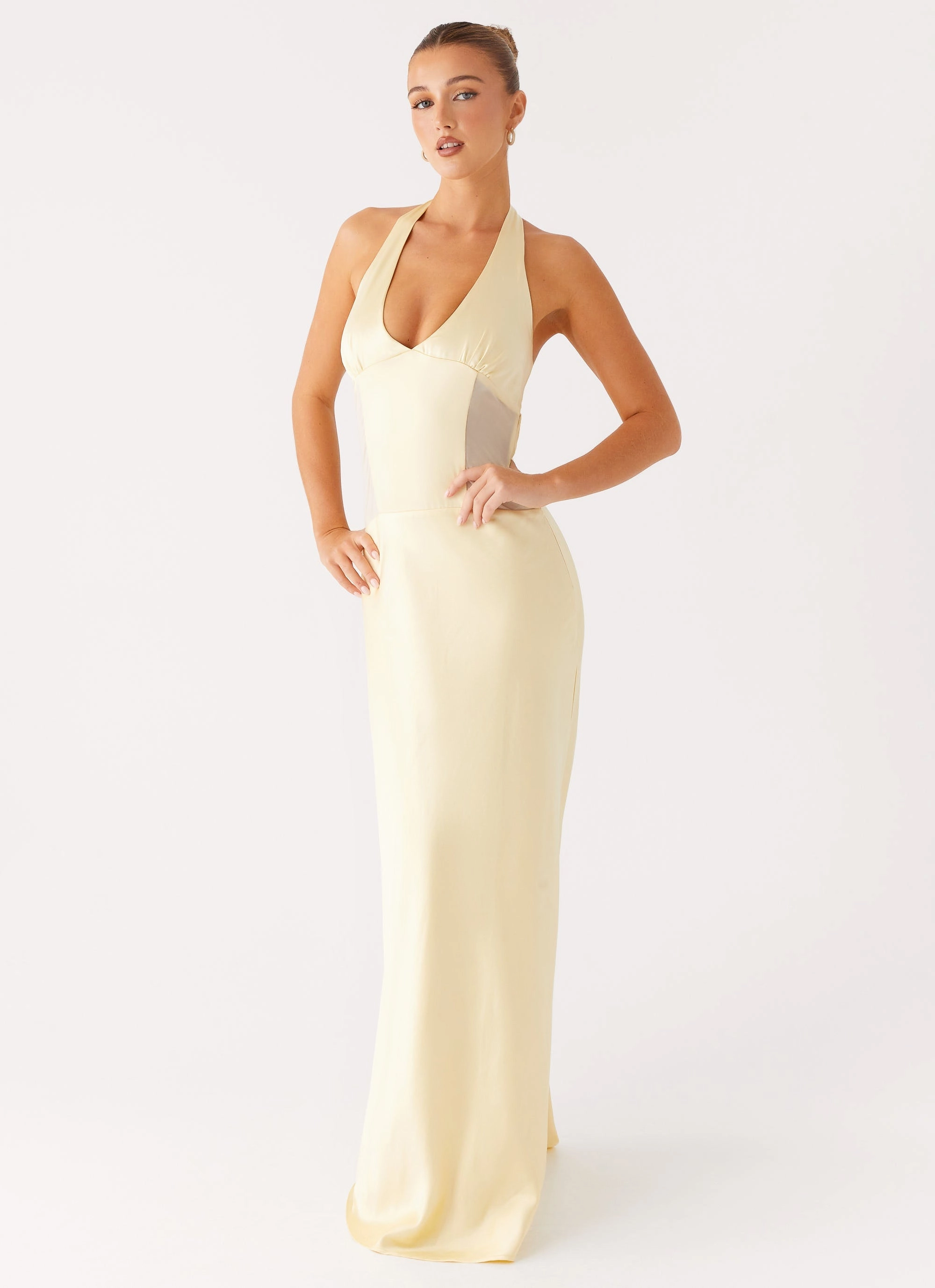 Crystal-Detail Ambre Mesh Panel Maxi Dress - Yellow