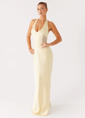 Crystal-Detail Ambre Mesh Panel Maxi Dress - Yellow