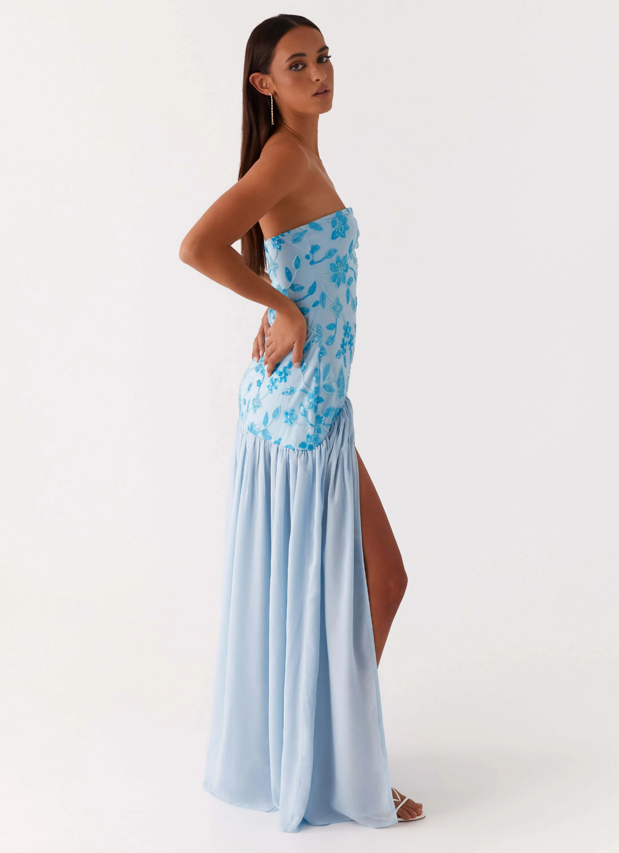 Eden Strapless Beaded Maxi Dress - Blue Perfect Waist