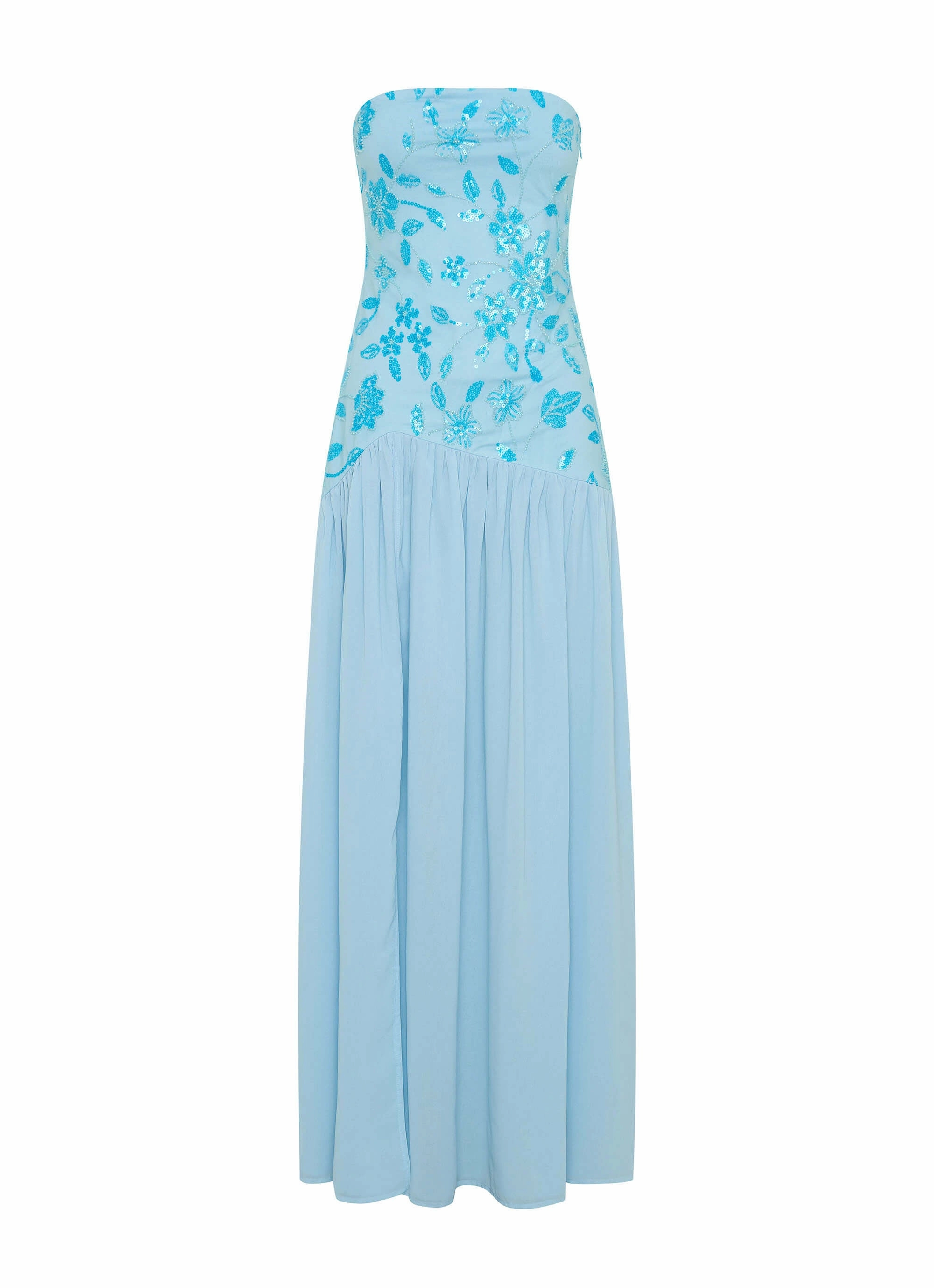 Eden Strapless Beaded Maxi Dress - Blue Flowy casual dress Stain-Guard-Finish