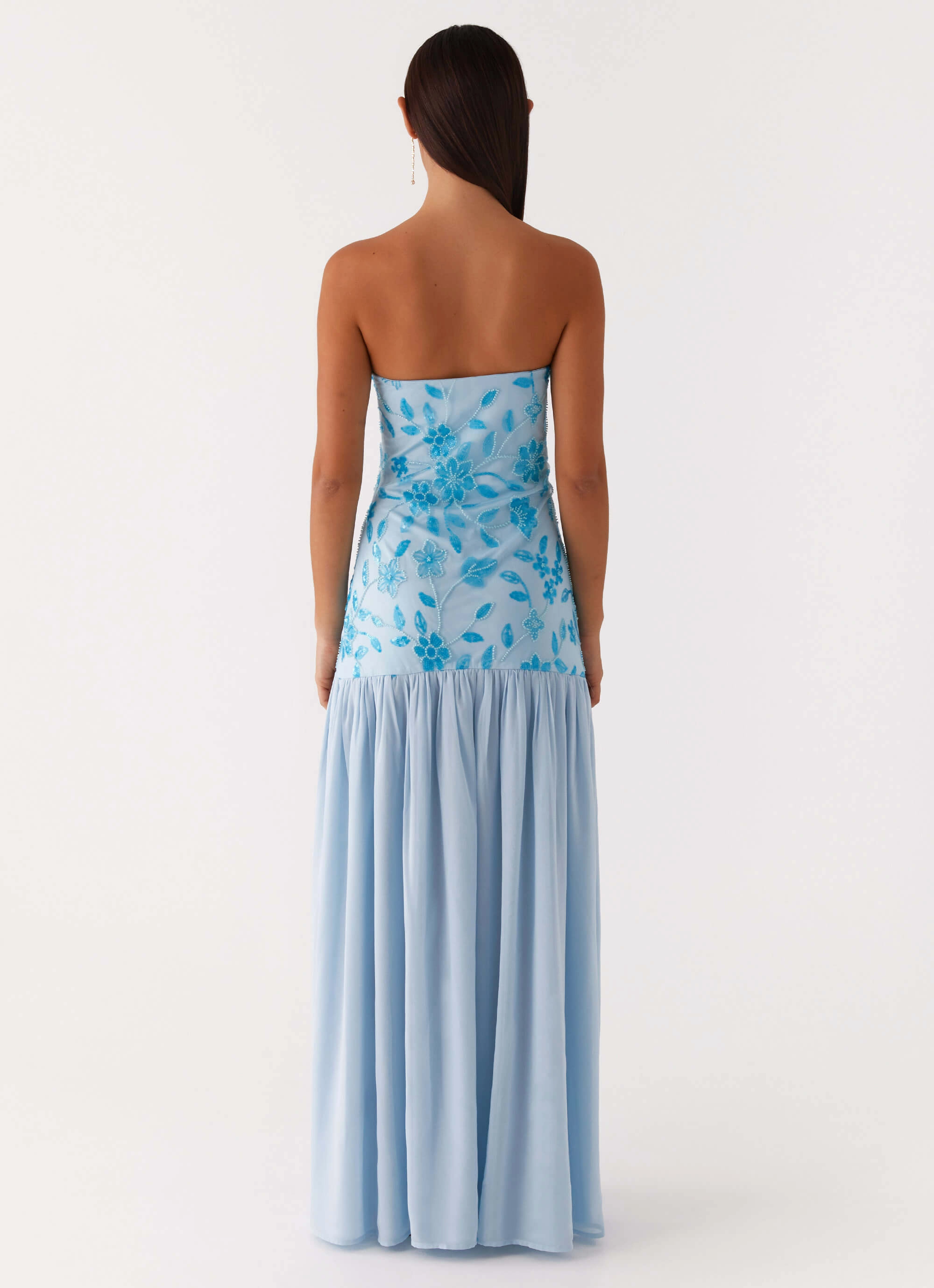 Eden Strapless Beaded Maxi Dress - Blue Modern Waistband Urban Chic