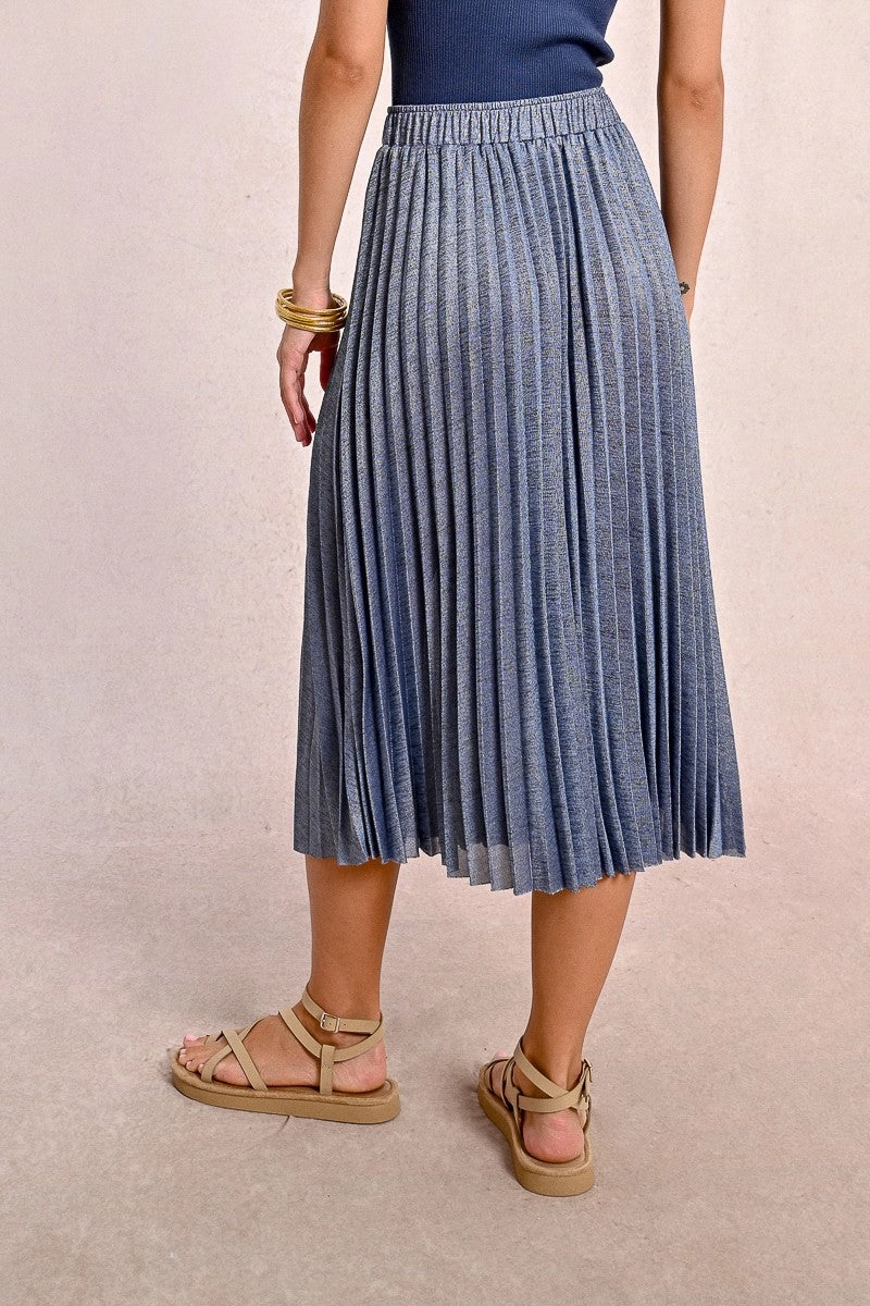 Everyday Look Pleated Knit Maxi Skirt in Iridescent Blue