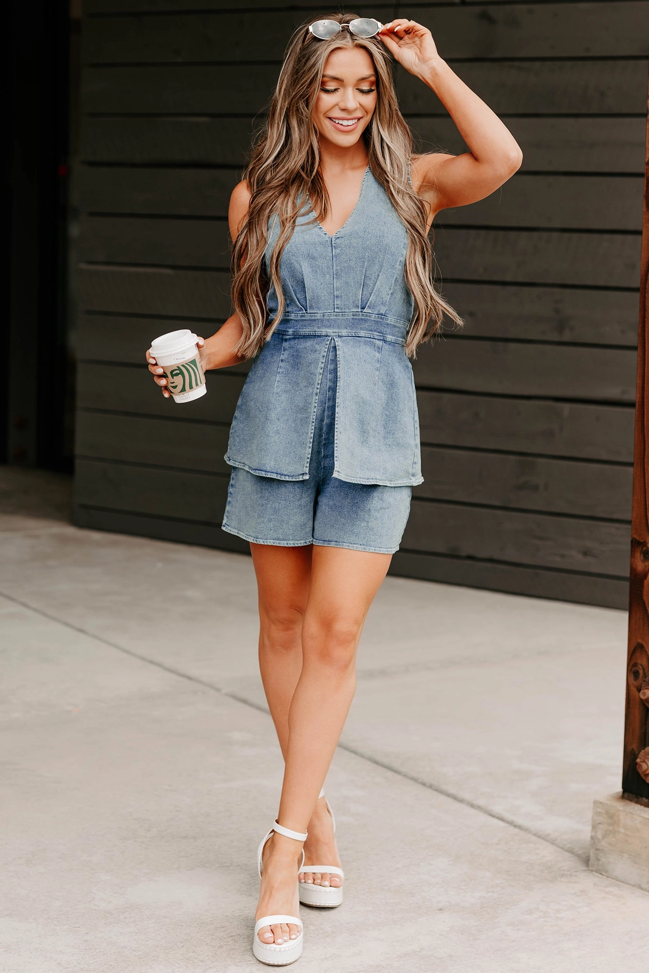 Drama In Denim Sleeveless Romper (Denim) ReinforcedSeams ErgonomicStitching
