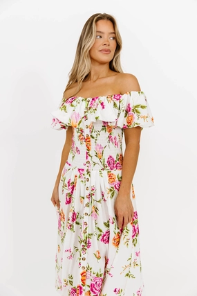 Laney Floral Maxi Dress in White Floral *Final-Sale* LayeredHemline Soft Appeal