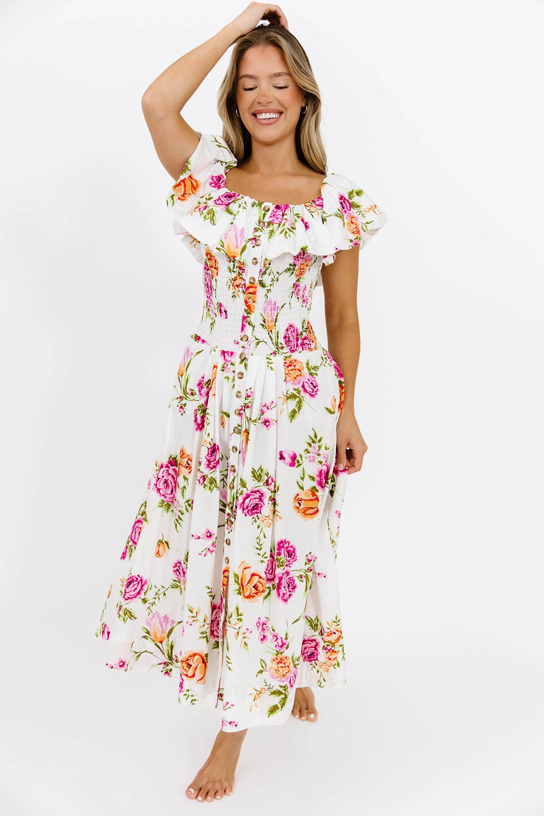 Essential Piece Artistic Flair Laney Floral Maxi Dress in White Floral *Final-Sale*