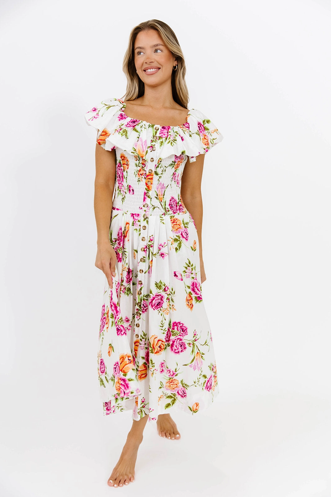 Laney Floral Maxi Dress in White Floral *Final-Sale* Texture Play