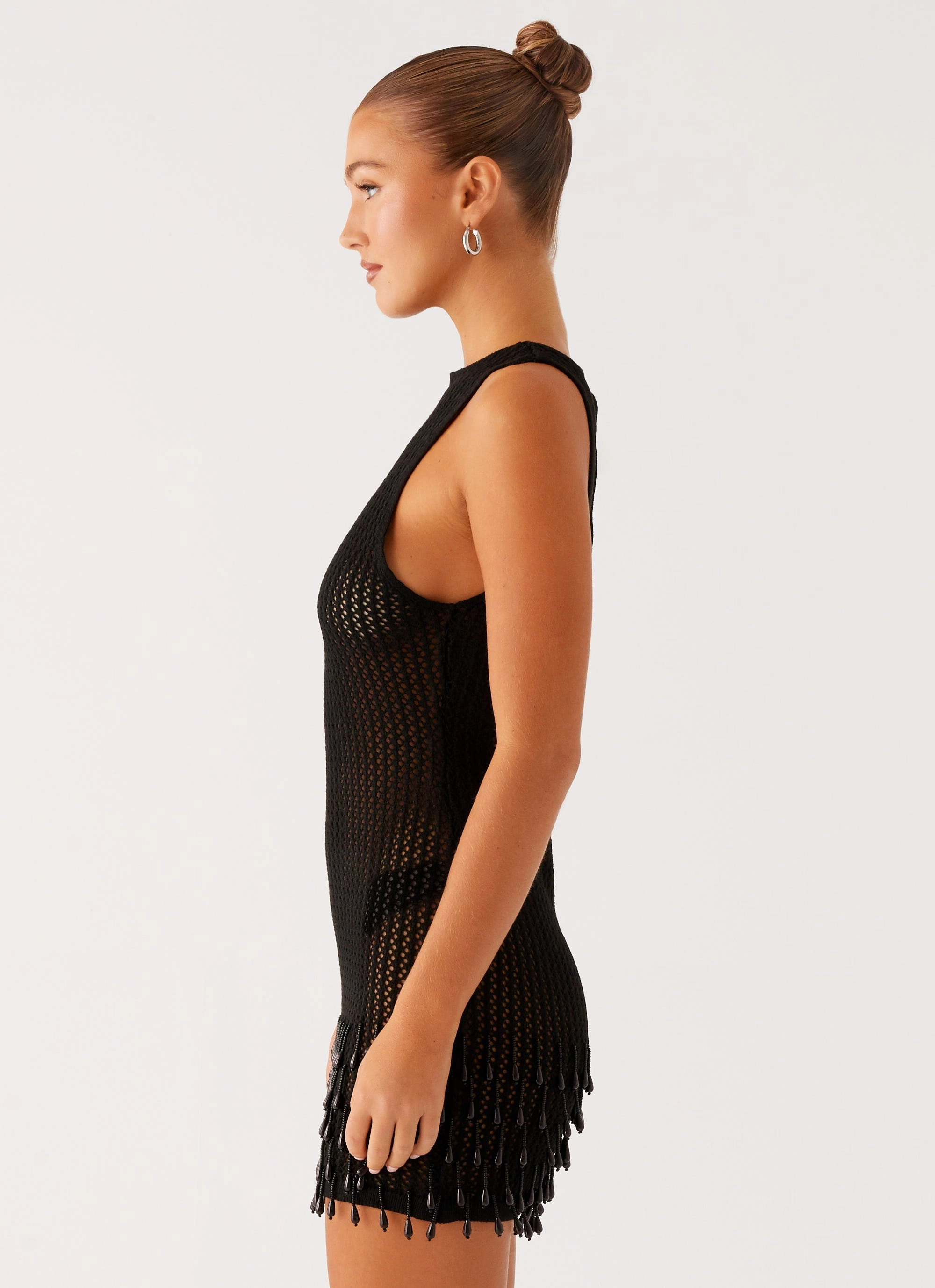 Chill Wear Miracle Beaded Crochet Mini Dress - Black