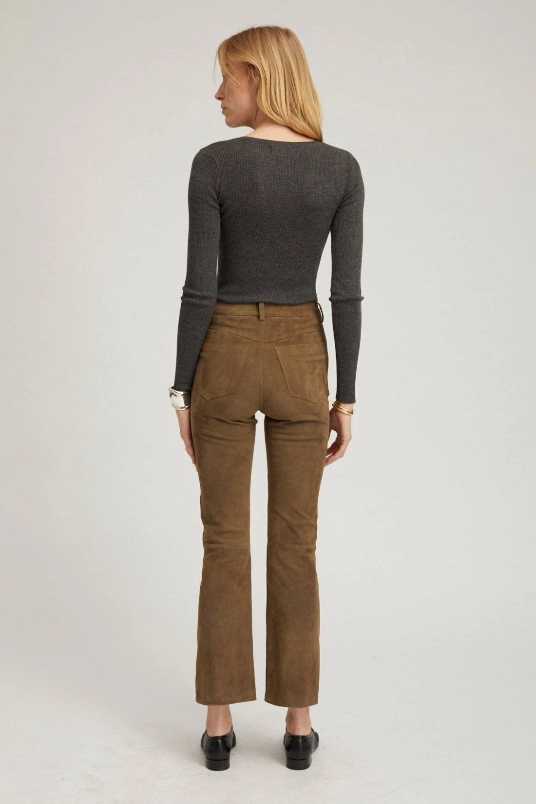 Modern Utility Olive Suede 5 Pocket Ankle Flare Pants
