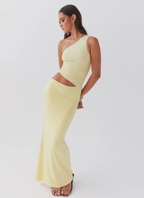 Morning Glow Seranella One Shoulder Maxi Dress - Lemon