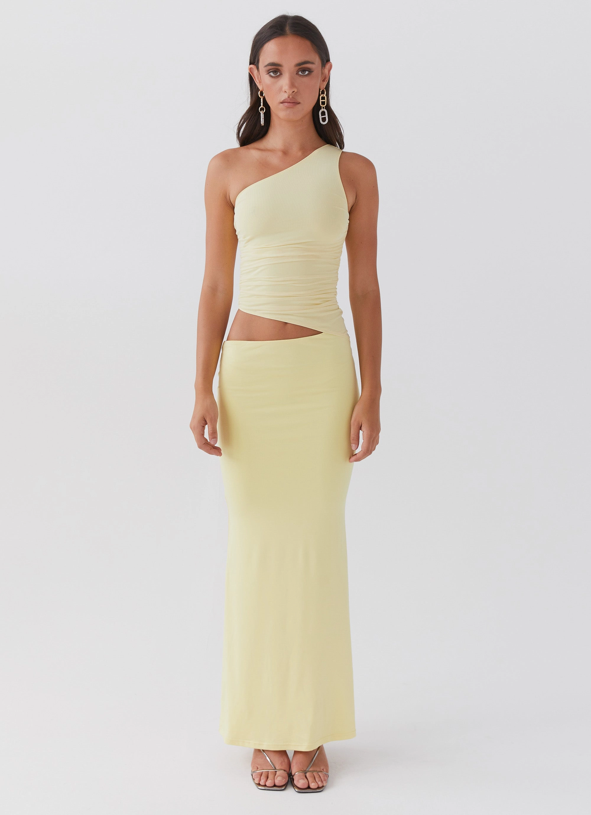 Seranella One Shoulder Maxi Dress - Lemon Edgy Look Comfortable Layering