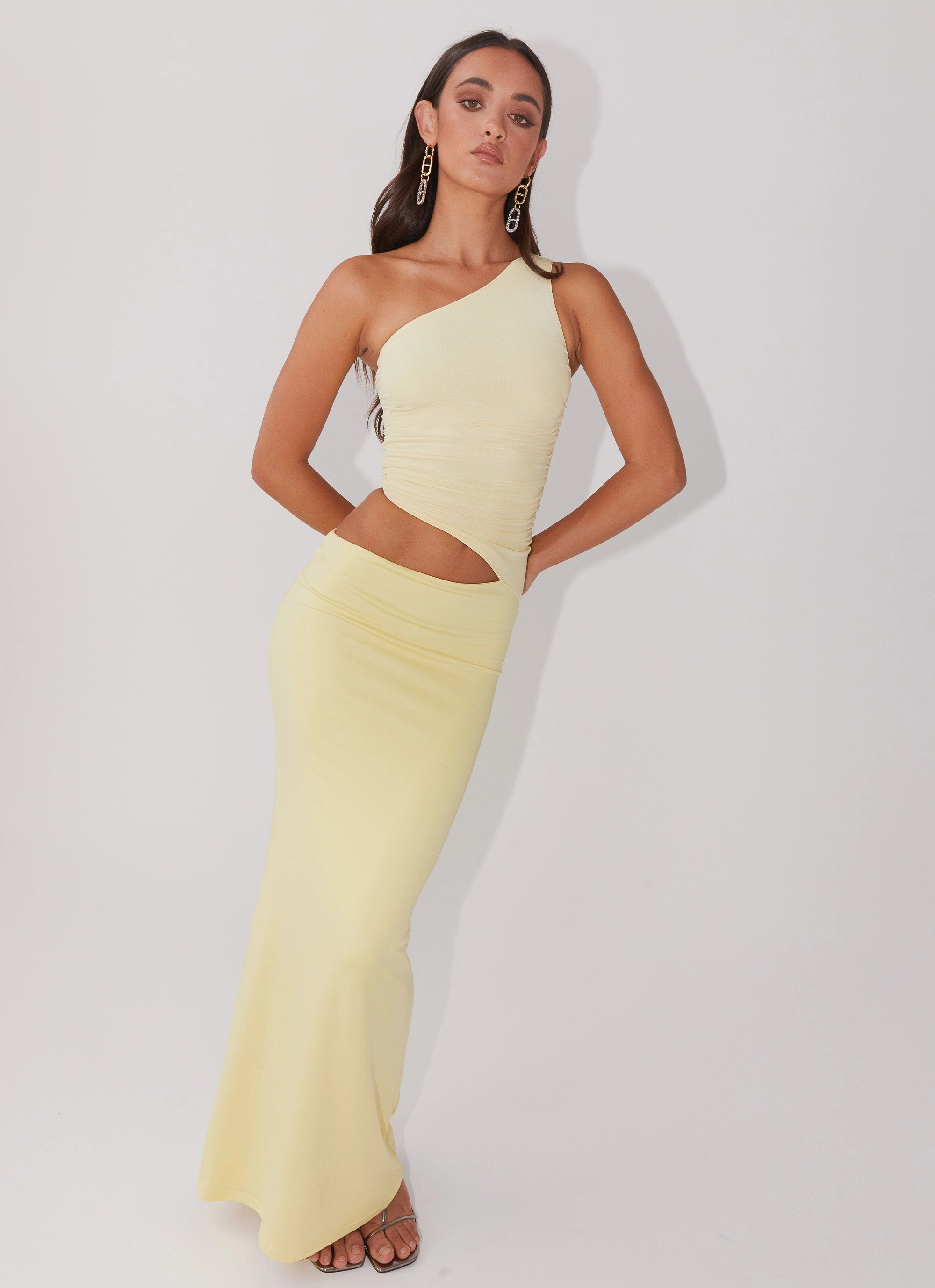 Seranella One Shoulder Maxi Dress - Lemon Cap-Sleeve