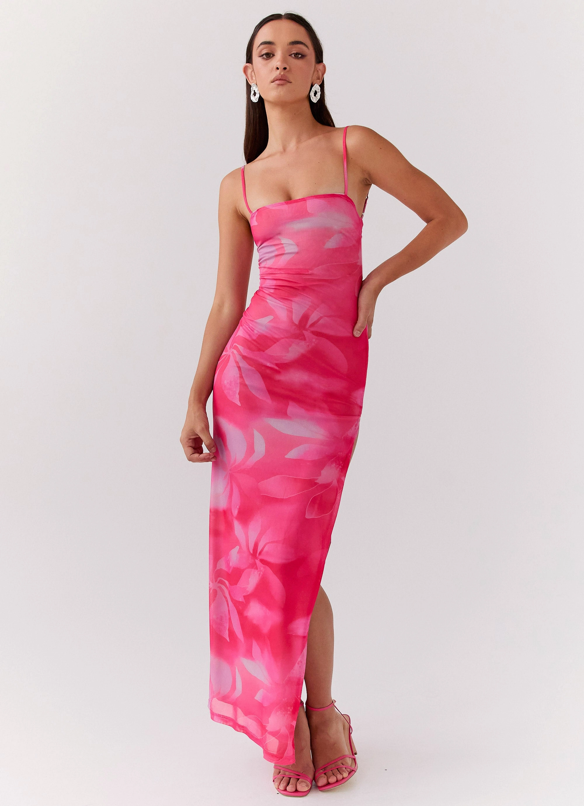 Life In Pink Maxi Dress - Abstract Bloom Clean Flow Bishop-Sleeve