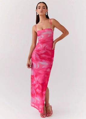 Life In Pink Maxi Dress - Abstract Bloom Clean Flow Bishop-Sleeve
