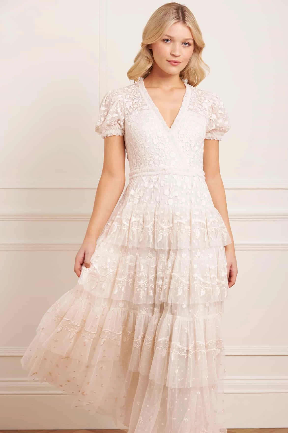 Chilly Day Wear Layered Lace Ankle Gown