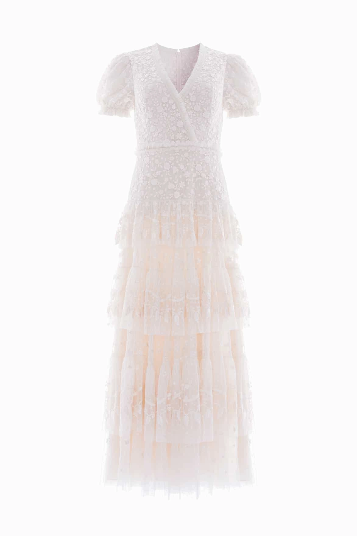 Glam Feel Flattering Waist Layered Lace Ankle Gown