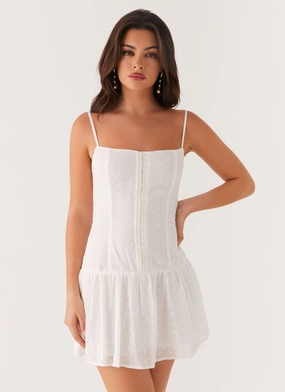 Mesh-Sleeve Palm Springs Mini Dress - White