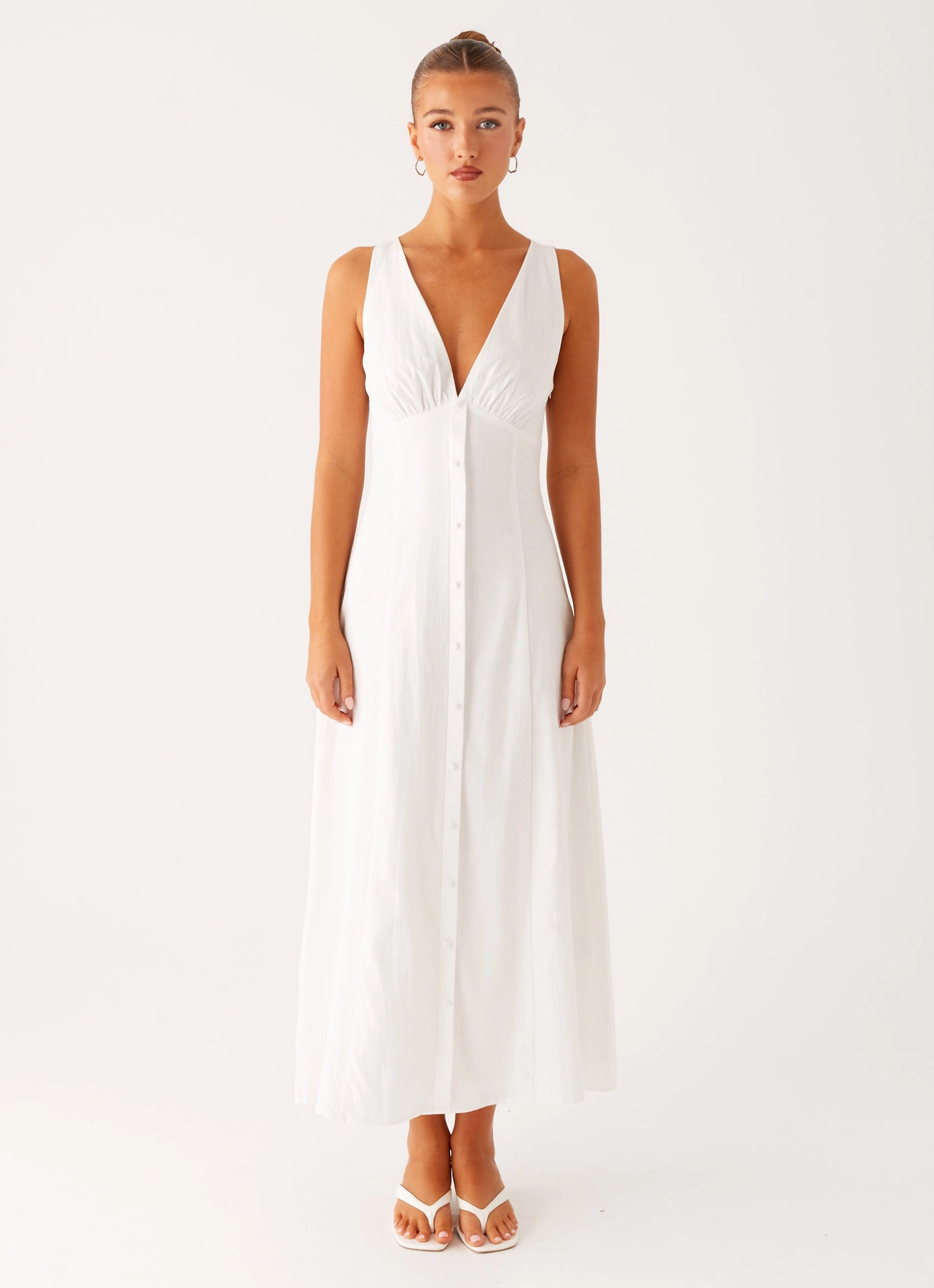 Tamsin Linen Maxi Dress - White Timeless Comfort Celebrity-Inspired