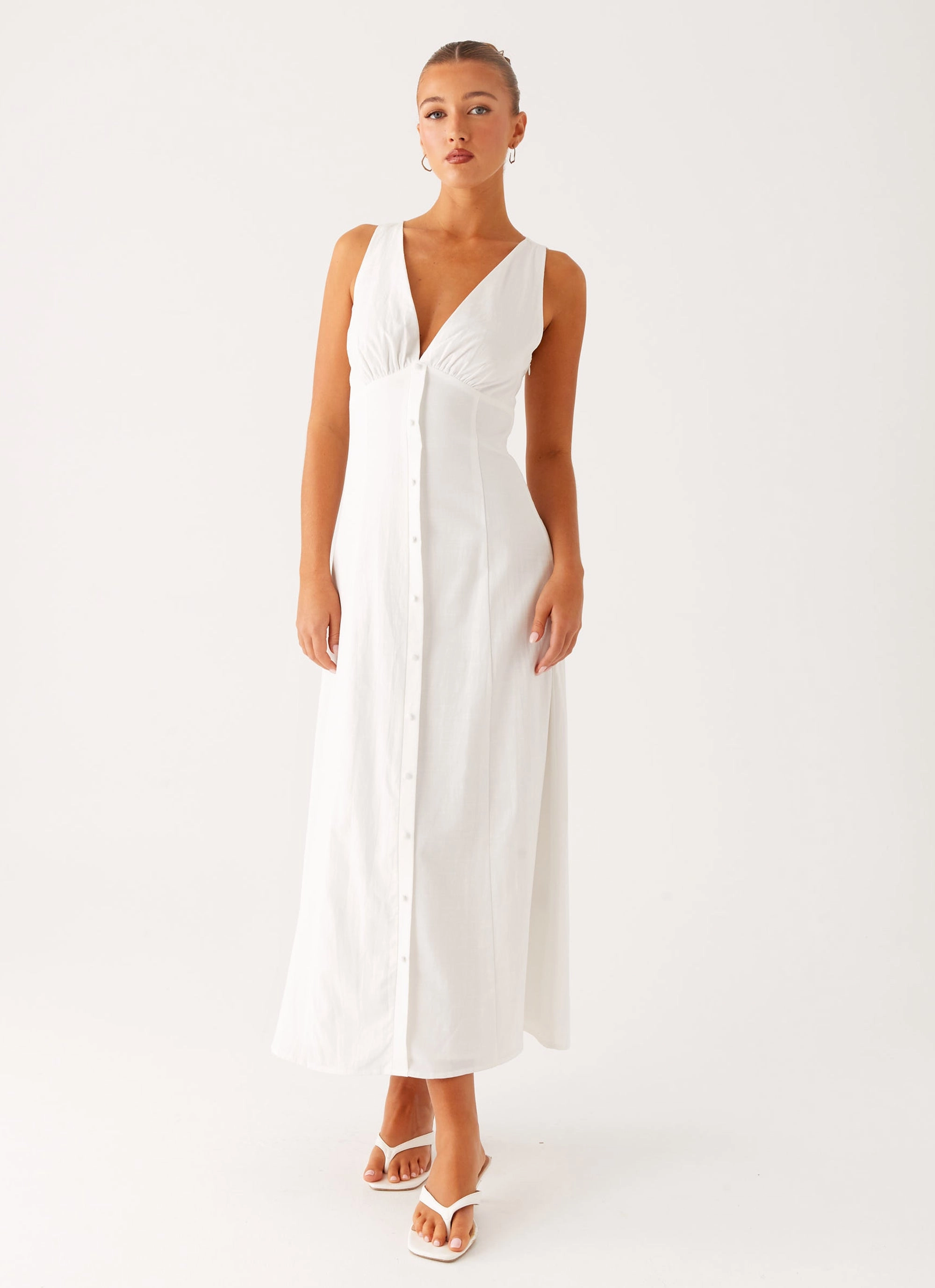 Tamsin Linen Maxi Dress - White Clean Grace