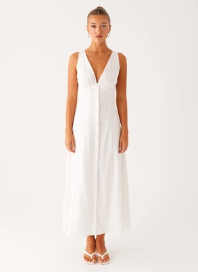 Tamsin Linen Maxi Dress - White Timeless Comfort Celebrity-Inspired