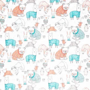 Comfy Flannel® - Dressed Animals White Yardage