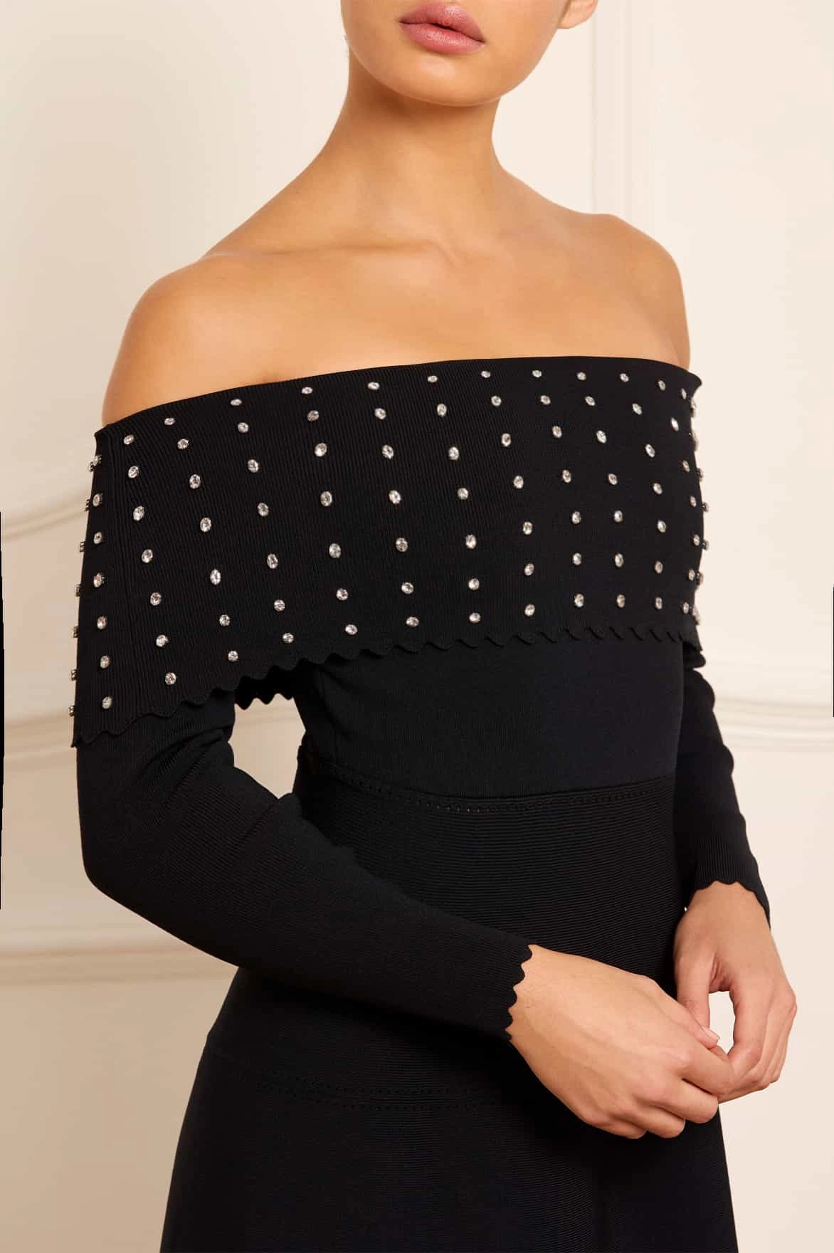 Clean Outfit Embellished Bardot Knit Gown