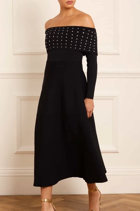 Regular-fit Feather Light Embellished Bardot Knit Gown
