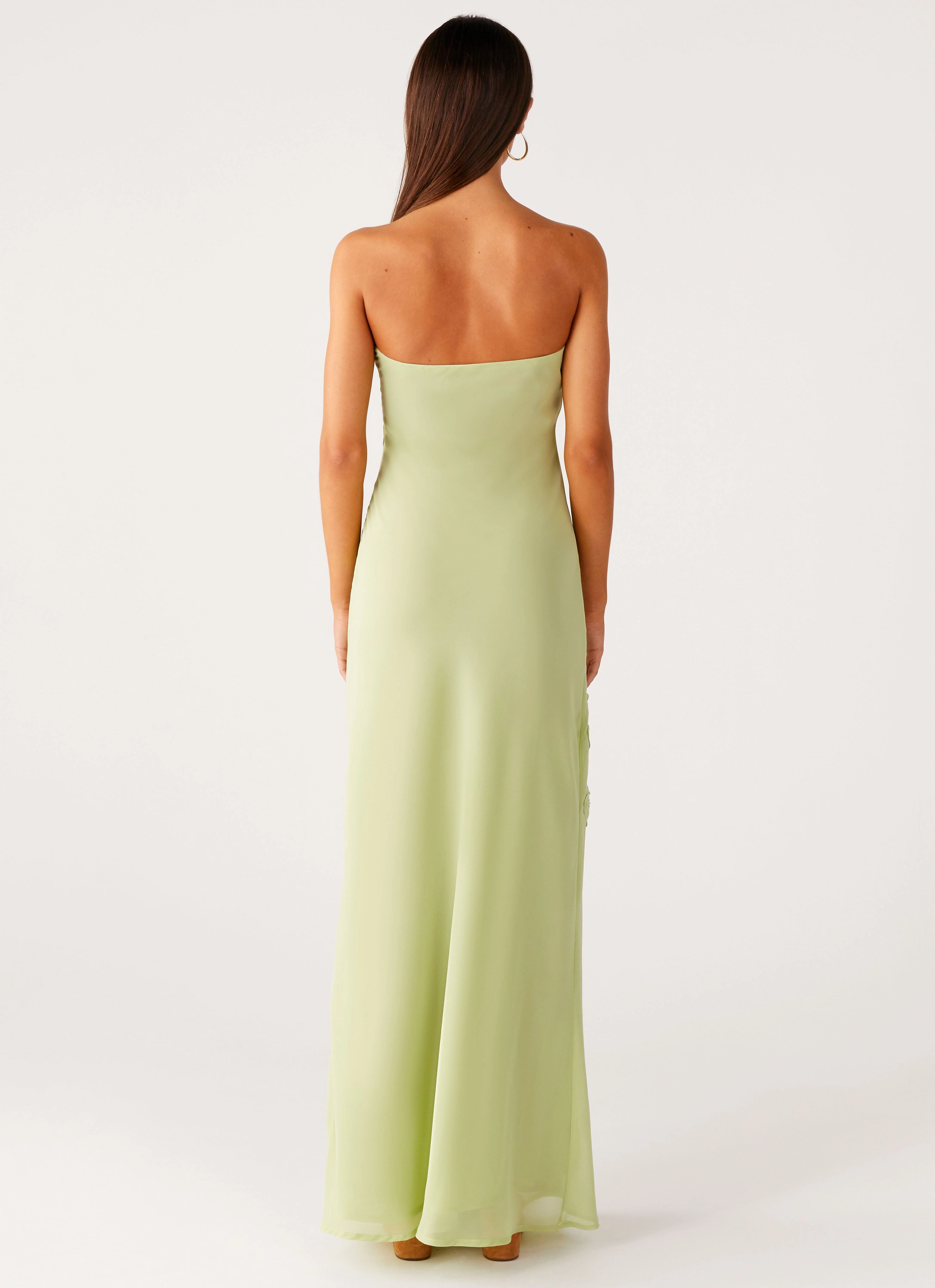 Dew Glow Professional Look Sassafras Beaded Flower Strapless Maxi Dress - Lime