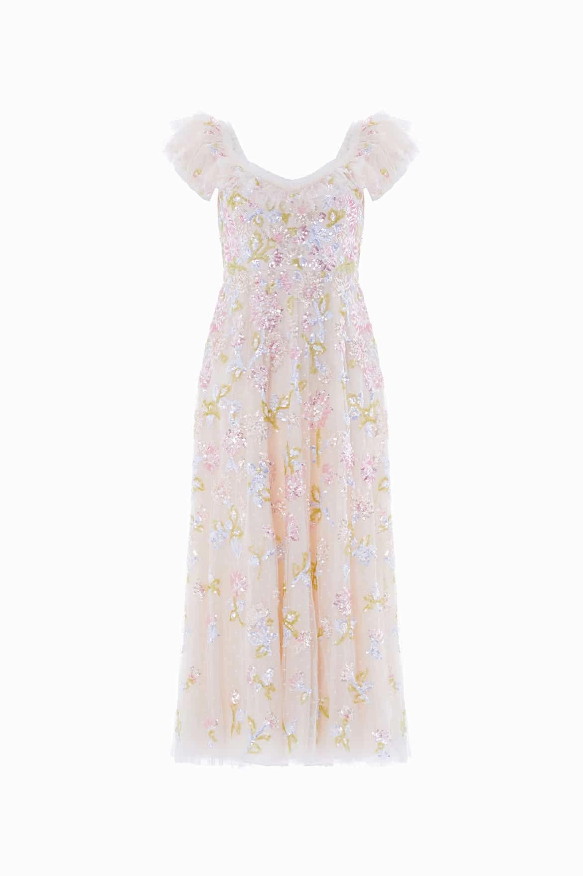 Soft Stretch One Piece Look Sequin Dandelion Ruffle Ballerina Dress
