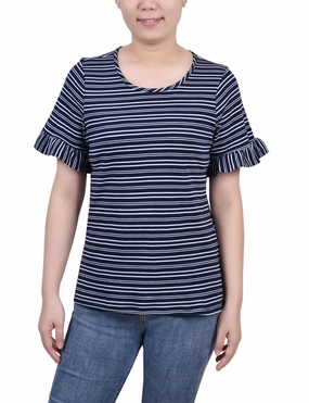 Comfortable Style RibbedHemline Short Bell Sleeve Top