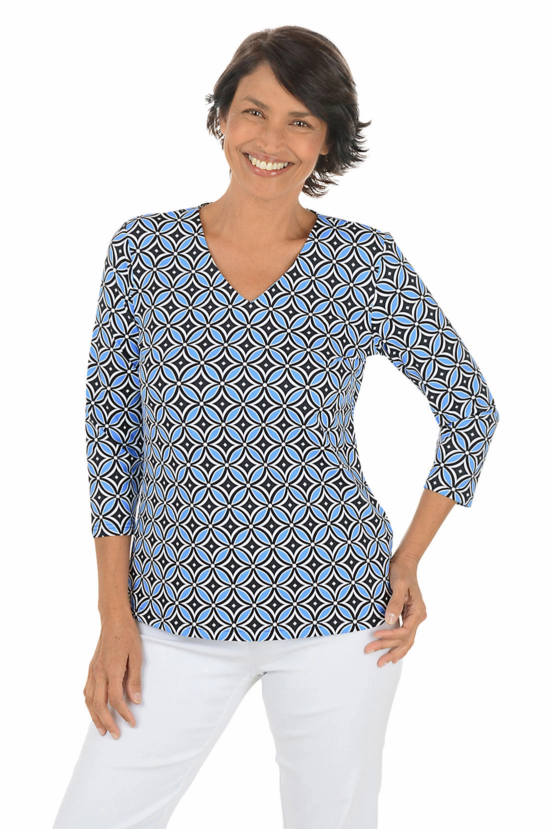 Tapered Cut Compass Rose UPF50  V-Neck Top
