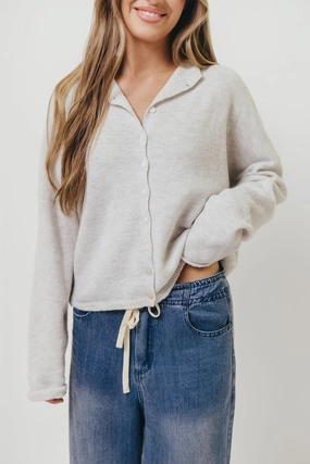 NonChafeCollarTech FlexibleRibbing Piper Cardigan in Light Grey