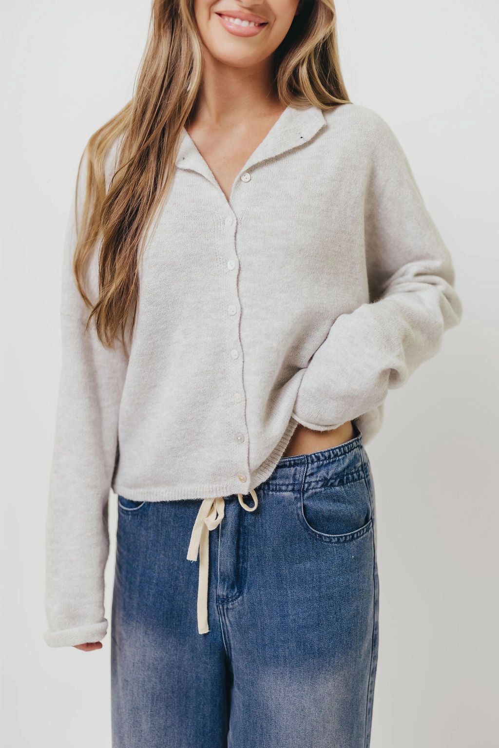 NonChafeCollarTech FlexibleRibbing Piper Cardigan in Light Grey
