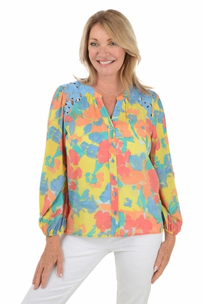 StretchFit Bold Blooms Lace Shoulder Shirt